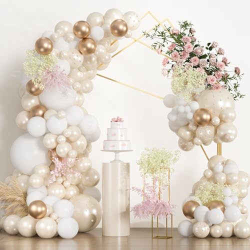 158pcs Pearl White & Champagne Gold Balloon Arch Kit- 18/12/10/5 inch Double Stuffed Pearl White...