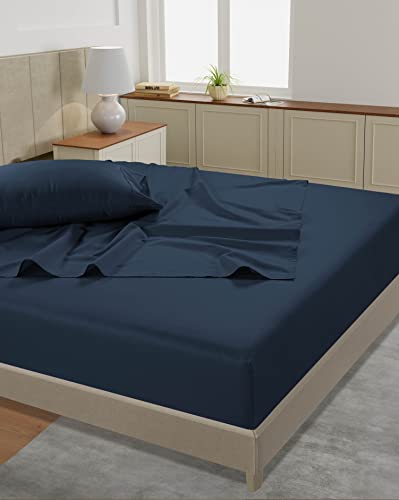 Image of LANE LINEN Split King Sheet Sets for Adjustable Beds - 5 PCs, 450 Thread Count Split King Sheets Set - Sateen Weave King Split Sheets - Split Top King Sheets Set for Adjustable Bed - Estate Blue