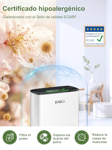 Miniatura 4 de KNKA Purificador de aire, CADR 300 m³/h, hasta 80 m², Rendimiento HEPA (Modo Noche) ya que elimina 99,97% Polvo/Polen/Olores, con Sensor Inteligente, Ideal Fumatori y Mascotas, APH3000