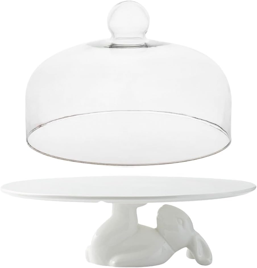 BESTOYARD 1 Set Rabbit Tall Tray Snack Trays New Year Cake Holder Bread Tray Bunny Rabbit Cake Plate Food Server Tray Stand Wedding Cake Container White Snack Plate Nordic Glass
