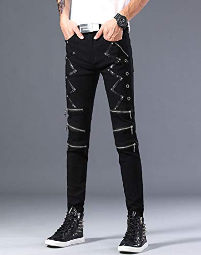 Men`s Punk Gothic Night Club Party Buckles Motorcycle Pants Biker Jeans2
