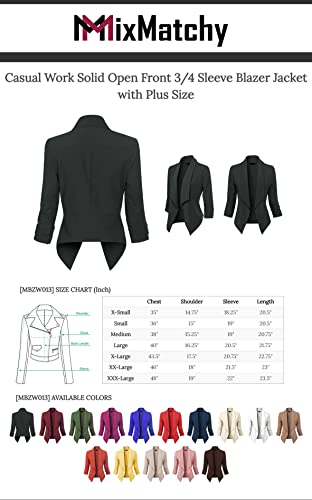MixMatchy Women's Casual Work Solid Open Front 3/4 Sleeve Blazer Jacket with Plus Size4