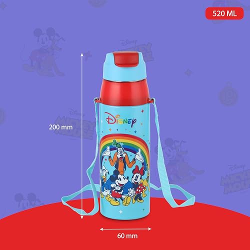 Image of CELLO Kidzbee Era 600 Insulated Kids Water Bottle 520 ml, Light Blue | 3D Touch & Feel Mickey Family Design One Hand Grip Lightweight Leakproof Easy Sip Flip Cap Insulated Water Bottle For School Kids