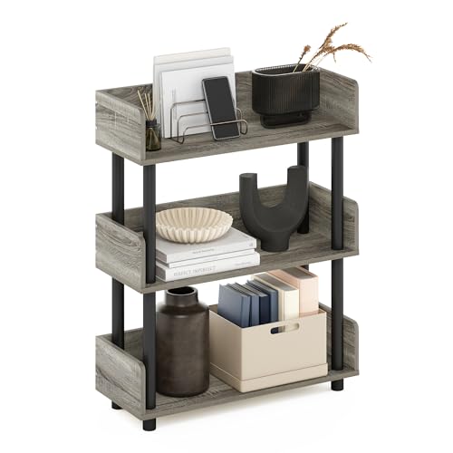 Image of Furinno TURN-N-TUBE Display Shelf, 3-Tier Storage Shelves with Side Panels, Open Shelves Book Shelf with Rounded Corner Top Edges, for Organization and Storage, Living Room, Home Office, French Oak