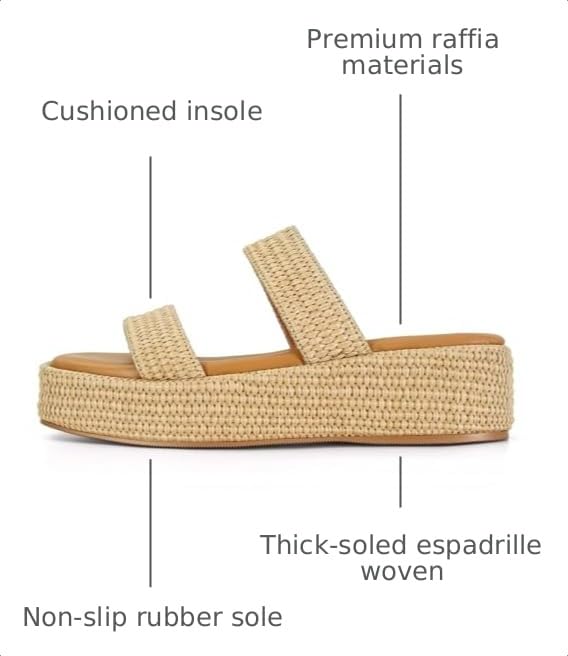 Image of Dsevht Raffia Platform Wedges Sandals for Women Espadrille Slide Sandal Adjustable Summer Woven Straw Crochet Cute Casual Beach Shoes
