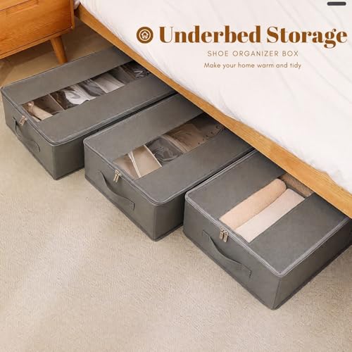 Scatole per scarpe con coperchio a C, confezione da 2 organizer per scarpe per 6 paia, in plastica trasparente con manici, perfette per armadio, camera da letto, organizzazione dell'ingresso