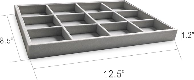Image of Velvet Jewellry Drawer Organizer Stackable Tray (Grey, 12 Grid Grey)