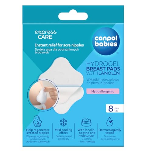 Canpol babies Almohadillas de hidrogel calmantes de 8 piezas de lanolina para el pecho, efecto refrescante suave, promueve la regeneración de la piel de los senos irritados, dermatológicamente