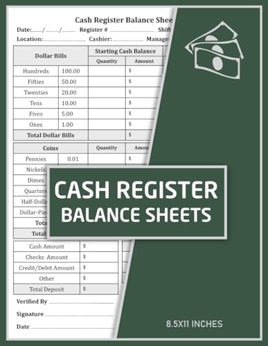 Cash Register Balance Sheets: Track Sales and Cash Flow | Organized Record-Keeping with This Cash Register Log book