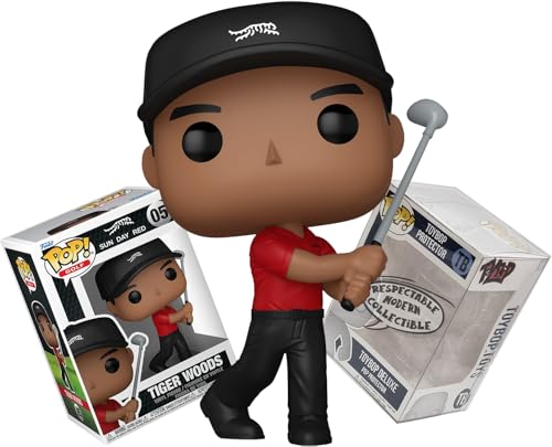 Funko Tiger Woods - Swing with Club, Hat, and Sun Day Red Polo + ToyBop Protector: Pop! Golf Vinyl Figure (Bundled with Pop Protector Collector Case Box Gift Set)
