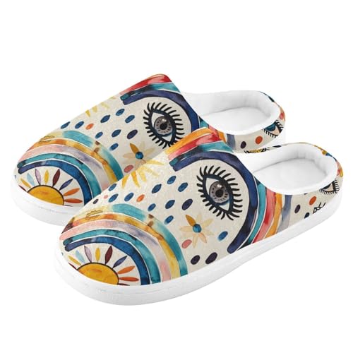 JUNZAN Evil Eyes Ball Moon Sun on Rainbows Mens House Cotton Slipper Comfortable Memory Foam Travel Slippers for Indoor Funny Presents 6-74