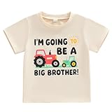 Big Brother Shirt for Toddler Baby Boy Promoted to Big Brother Announcement T-Shirt Kids Summer Short Sleeve Tee (Beige 2 Tractors, 3-4 Years)