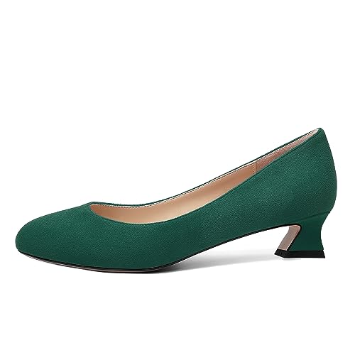 ROSERWISH Womens Suede Fashion Round Toe Casual Slip On Dating Chunky Low Heel Pumps Shoes 1.5 Inch2