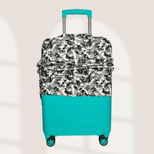 Image of Printed Polyester Suitcase Cover Stretchable Luggage Protector Trolley Bag Cover Travel Accessory (Army Squre White-S)