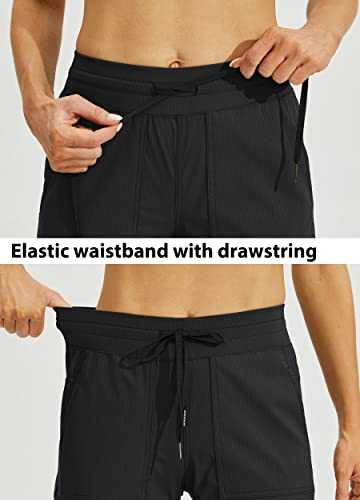 Willit Women's Quick-Dry Capris Travel Pants Lightweight Striped Woven Hiking Workout Casual Pants with Pockets4