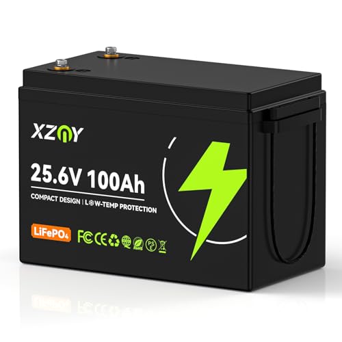XZNY Compact 24V 100Ah Lithium Battery, 24V 100Ah LiFePO4 Battery 5000+ Cycles, Built-in 100A Low Temperature Protection BMS, Great for Trolling Motors, RV, Camper, Solar Off-Grid, Marine, Boat