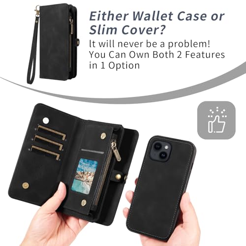 Housse iPhone 14 anti-perte avec compartiment zippé et cordon