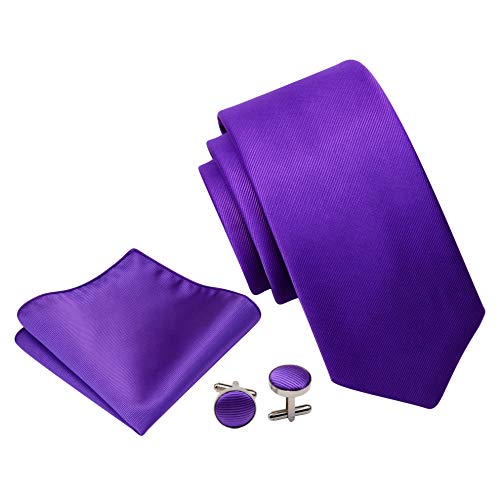 Image of GUSLESON 3.15 inch(8cm) Solid Color Necktie and Pocket Square Cufflinks Sets For Men + Gift Box