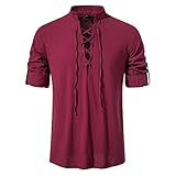Mittelalter Hemd Herren Leinenhemd Langarm für Freizeithemd Hemd Männer Sommer Karneval Cosplay Kostüm Sommerhemd Freizeit Fashion Basic Herren