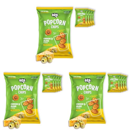 Image of BRB Corn Popped Chips | Cheese & Olive - Flavour | Not Fried. Not Baked | 30% Less Oil, No Palm Oil, Healthy Snack | 5 x (48g /51g) Combo Pack (weight may vary) (Pack of 3)