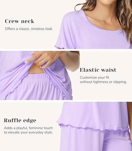 Image of NACHILA Women's Bamboo Viscose Pajama Sets Summer Cooling Short Sleeve Capri Soft Pjs Night Sweats Moisture Wicking Sleepwear