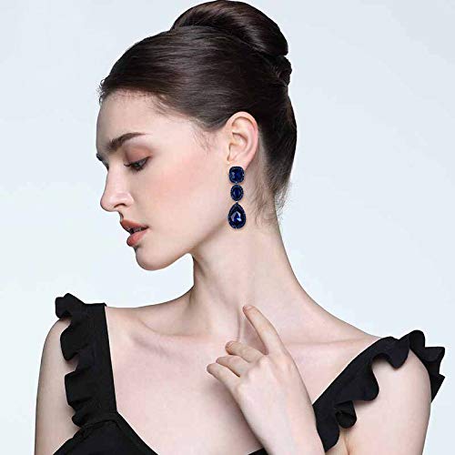 EVER FAITH Women's Austrian Crystal Elegant Bridal Square Oval-cut Teardrop Dangle Pierced Earrings2