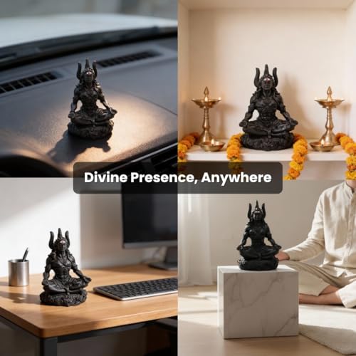 Image of VAMA Siddh Mahadev Murti | Shiva Idol for Car Dashboard, 8.89 Cm Height, Black, 3D Printed, UV Resin | Shiv Murti | Lord Shiva Idols for Car Dashboard, Home, Mandir or Gift | Adiyogi Statue for Car