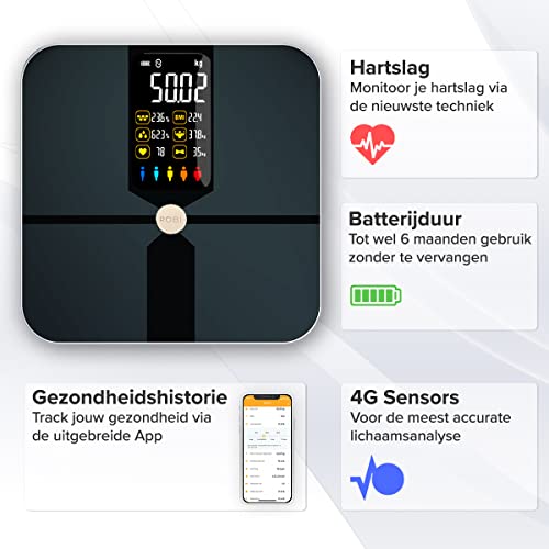 Robi S9 Personenweegschaal - Lichaamsanalyse slimme weegschaal, lichaamsvetmonitor, BMI, spiermassa, vochtpercentage, digitaal gewicht badkamerweegschaal, app-synchronisatie - Afbeelding 3