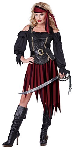 California Costumes Women's Queen Of The High Seas Sexy Pirate Swashbuckler Buccaneer, Black/Burgundy, Large