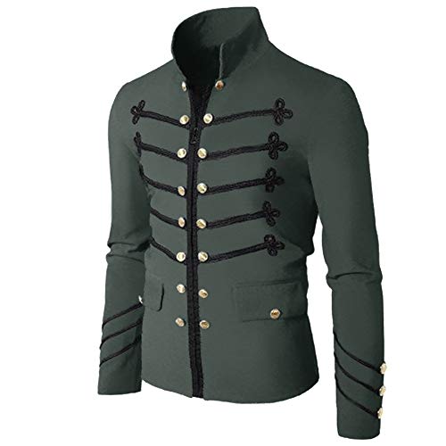 Homme Veste Steampunk Médievale Manteau Col Montant Blazer Slim Fit Trench Coat Punk Gothique Militaire Officier Parade Veste Vintage pour Soirée Party Cardigan épais et Chaud de Transition le Sport
