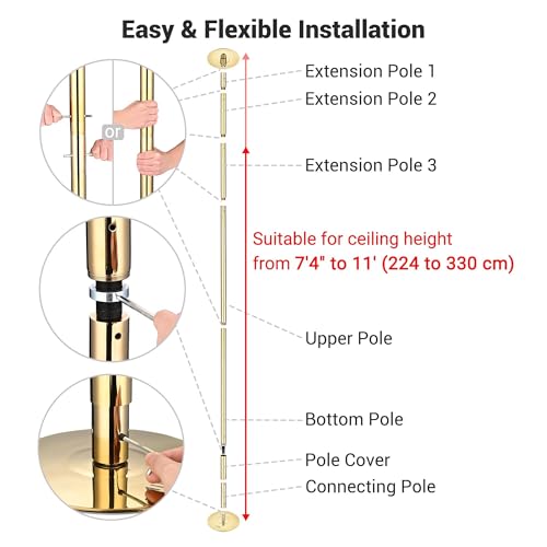 AW 10.8 FT Spinning Static Dancing Pole Kit w/Extensions Fitness Dance Gold - Thumbnail 3