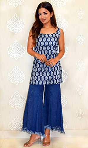 Image of JAIPUR HAND BLOCK Sleeveless Broad Neck Kurti Top S22SF