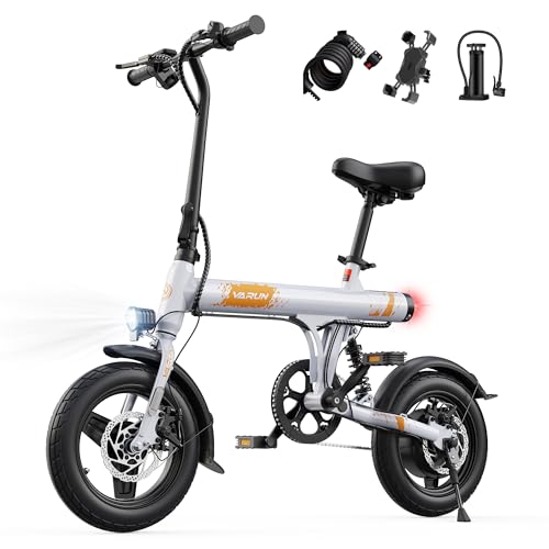 VARUN Electric Bike, 14" Folding Electric Bike 36V 280.8Wh Battery, 45KM Max Range, LCD Display, Rear Shock Absorber, Integrated Wheels, Commuter Ebike for Adults and Teens
