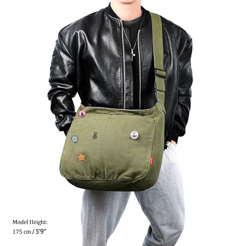 Captain Blues Canvas Messenger Bag, Große Kuriertasche mit Multi-Pockets, Canvas Tasche Shoulder Bag für Damen & Herren, Messenger Bags School Y2K (Grün)