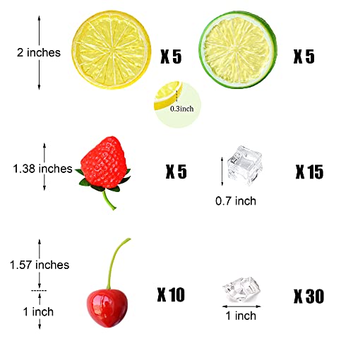 Chewarelly LSCI-SET 70 Pcs Fake Fruits Ice Cube Set, Include 10 Artificial Lemon Slice 10 Simulation Cherries 5 Fake Strawberry 45 Fake Crushed Ice And Ice Cubes thumb #1