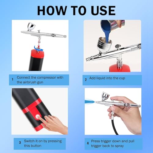 Image of Portable Upgraded Dual-Action extra battery Airbrush kit with compressor-replaceable battery Cordless Air Brush Set for Leather furniture repair,Nail Art,Painting,Cake,Model,Tattoo,T-shirt