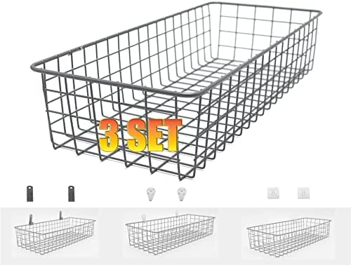 3 Set Hanging Wall Baskets for Storage,Wire Baskets for Organizing,Wall Mount Wire Basket Shelf Organizing Decor for Bedroom Farmhouse Kitchen Bathroom Pantry,Over the Door Organizers.Industrial Gray