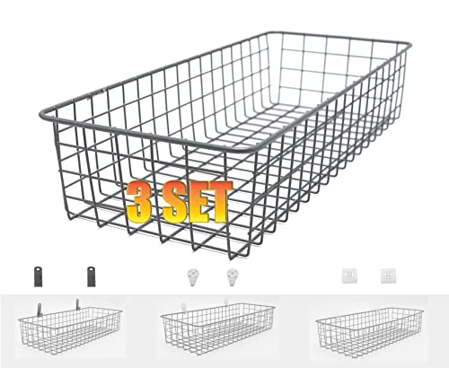 3 Set Hanging Wall Baskets For Storage,Wire Baskets For Organizing,Wall Mount Wire Basket Shelf Organizing Decor For Bedroom Farmhouse Kitchen Bathroom Pantry,Over The Door Organizers.industrial Gray #TOP5