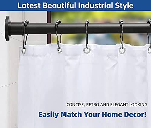 Image of BRIOFOX Industrial Shower Curtain Rod - Rustproof Non-Slip Long Tension Shower Rod 54-90 Inch Stainless Steel Tension Curtain Rod for Windows, Matte Black