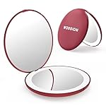 WOBSION Travel Compact Mirror,Portable 1x/10x LED Makeup Mirror with Magnification,Handheld 2-Sided Pocket Mirror, 3.5in Small Mirror for Purse,Handbag,Gift,Wine Red