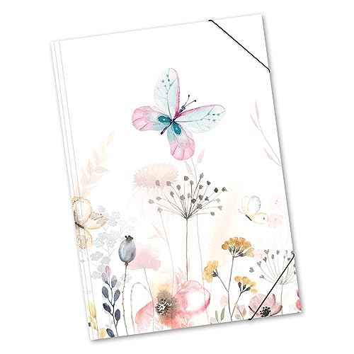 itenga große Zeichenmappe Motiv Schmetterling DIN A2 - Gummizugmappe Sammelmappe - für Kinder Jugendliche Schüler Mädchen