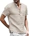 Produktbild Herren Leinenhemd Henley Shirt Hemd Kurzarm Sommer Regular Fit Freizeit Hemd Fischerhemd Männer Tops, Khaki, XL