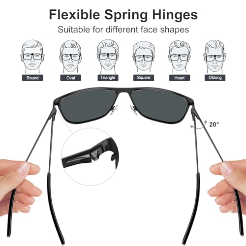 Image of CARFIA Spring Hinge Metal Polarized Sunglasses for Men UV Protection Lightweight Square Sun Glasses for Driving Fishing Golf