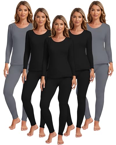 Patelai 5 Set Women Thermal Underwear Sets Fleece Lined Thermal