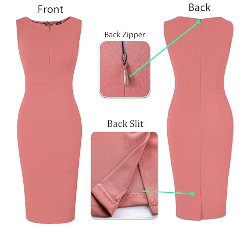 Image of VFSHOW Womens Front Zipper Work Business Office Bodycon Dress Elegant Professional Career Church Party Pencil Sheath Dress