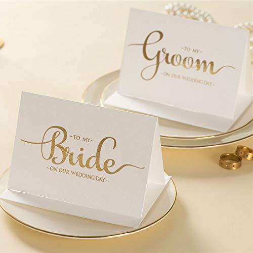 Magjuche Wedding Day Cards Set, Gold Foiled To My Bride And To My Groom Wedding Vow Card With Envelopes #TOP5