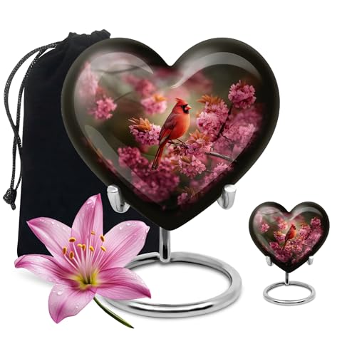 Image of Cardinal Bird Urn Small Cremation Urn for Human Ashes 1 Large & 1 Small | Funeral Urns for Men, Decorative Urns for Mom & Dad