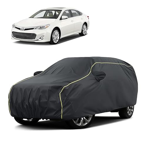 Image of Sulfar 100% Water Resistant Car Body Cover Compatible with Mirror for Toyota Avalon (Triple Stitched, Full Bottom Elastic, Dark Grey Taffeta with Yellow Piping)