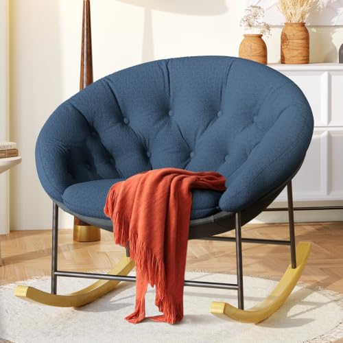 Image of Kidirect Wide Rocking Chair Nursery, Comfy Saucer Nursery Rocking Chairs with Removable Cushion, Indoor Papasan Nursing Chair for Breastfeeding, Mecedora para Adultos for Living Room & Bedroom (Blue)