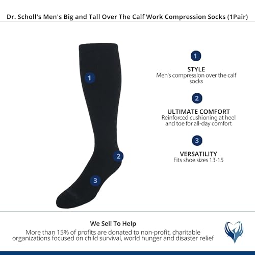 Dr. Scholl's Men's Big & Tall Work Compression Over the Calf Socks Sockshosiery, black, Shoe Size: 13-153